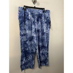 Loyalty Pants Women 1X Tie Dye Lightweight Linen Blend Straight Elastic Waist
